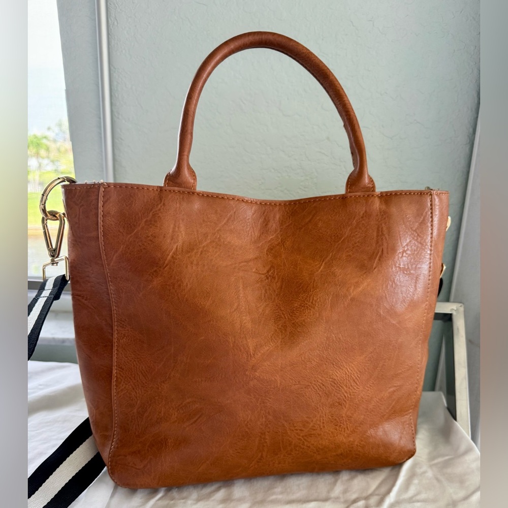 Social Threads x Motherchic Camel Stripe Tote Bag Convertible Crossbody Satchel - Picture 16 of 16